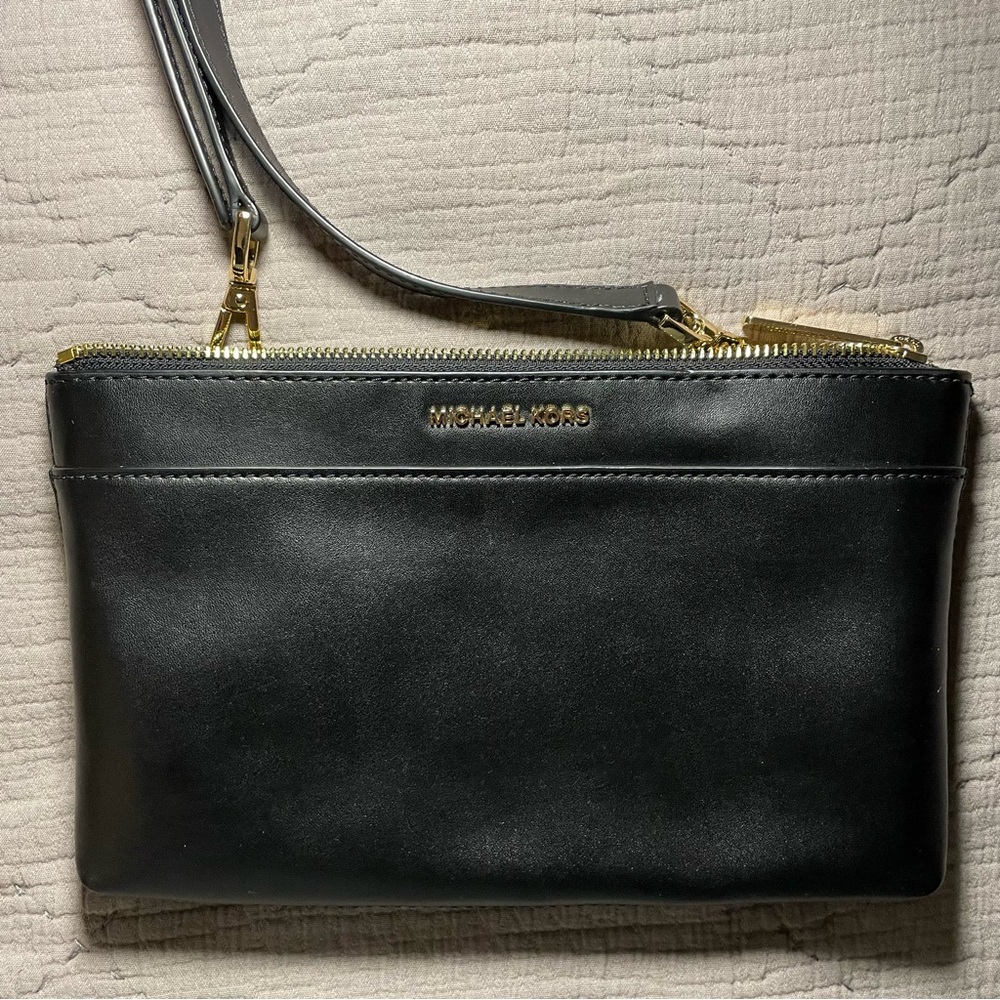 Michael Kors Black & Gold Leather Crossbody Bag